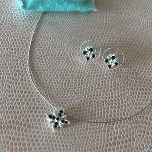 Set of silver and garnet flower necklace and earrings NWOT